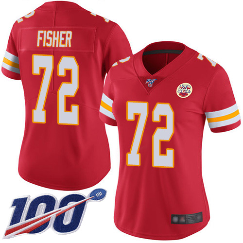 Women Kansas City Chiefs #72 Fisher Eric Red Team Color Vapor Untouchable Limited Player 100th Season Football Nike NFL Jersey